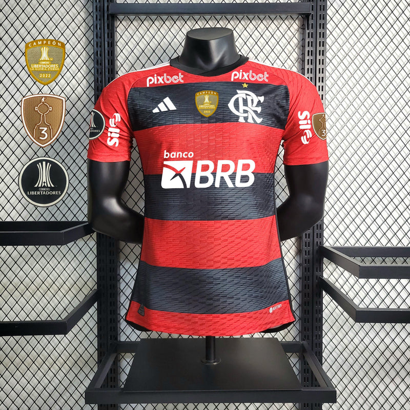 Camisa Flamengo Home (1) 2023/24 Adidas Jogador Masculina Com Patrocínios + Pachs Libertadores